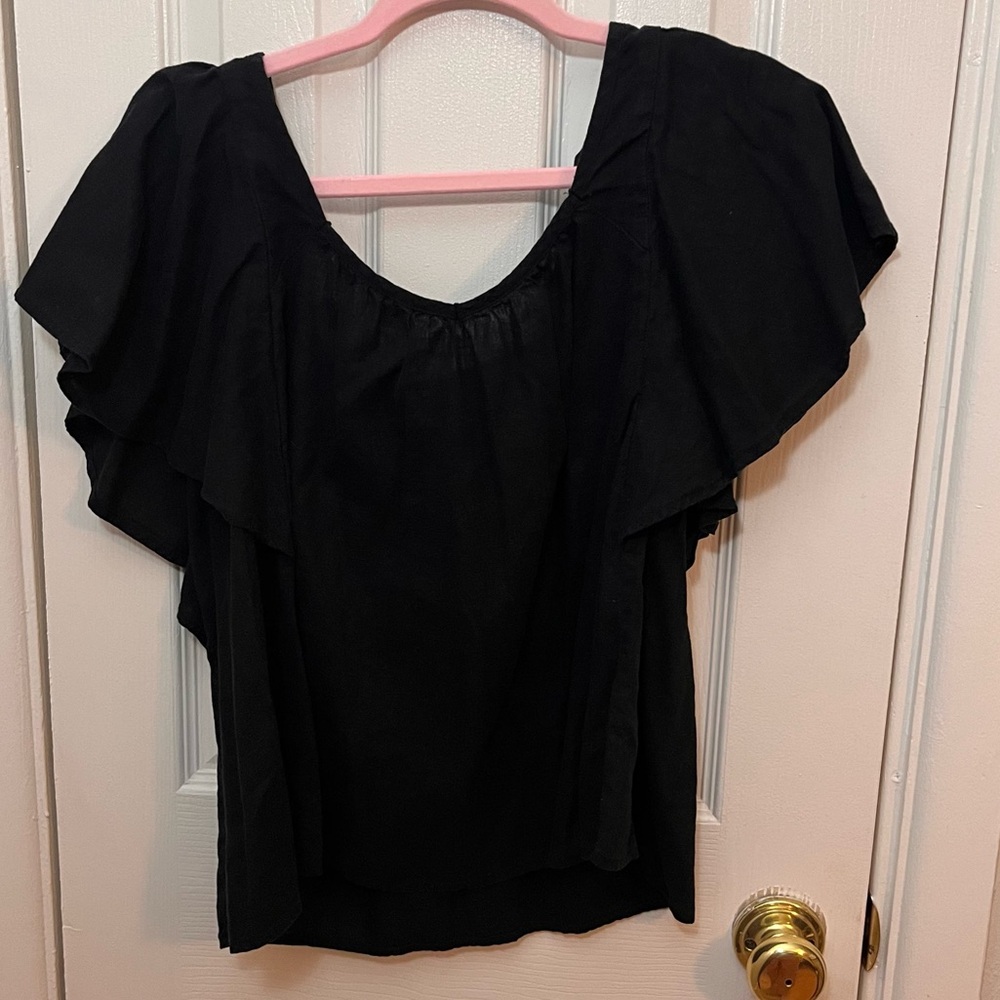 Black Linen and Rayon Shirt with Tie Back Size Large